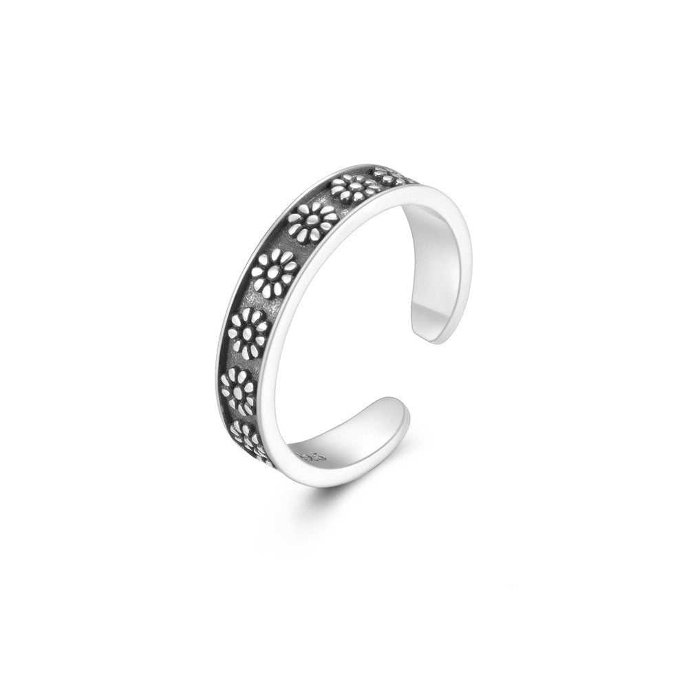 Silver, Silver Oxid,e Vintage S925 Pure Silver Lotus Beach Toe Ring - silverfoxgoods